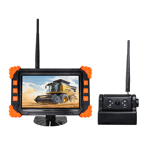 Wireless camera mounted on tractor in field